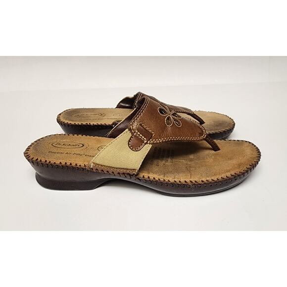Dr. Scholls Women's Brown Leather Floral Thong Flip Flop Sandal Shoes Size US 7 - Picture 2 of 7